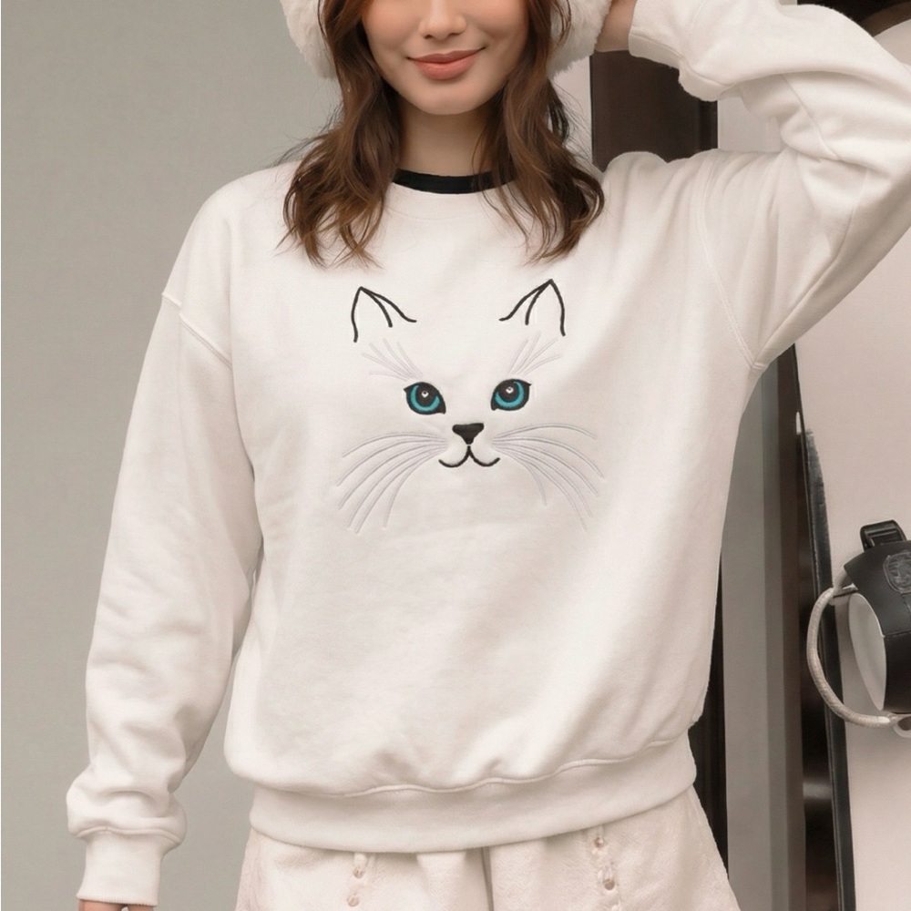 Vintage 80’s 90’s Top Stitch‎ Embroidered Cat  Kawaii Girlhood Grandmacore